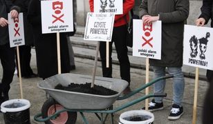 Protest Alarmu Smogowego. Taczka z mułem i klepsydra dla ministra Energii