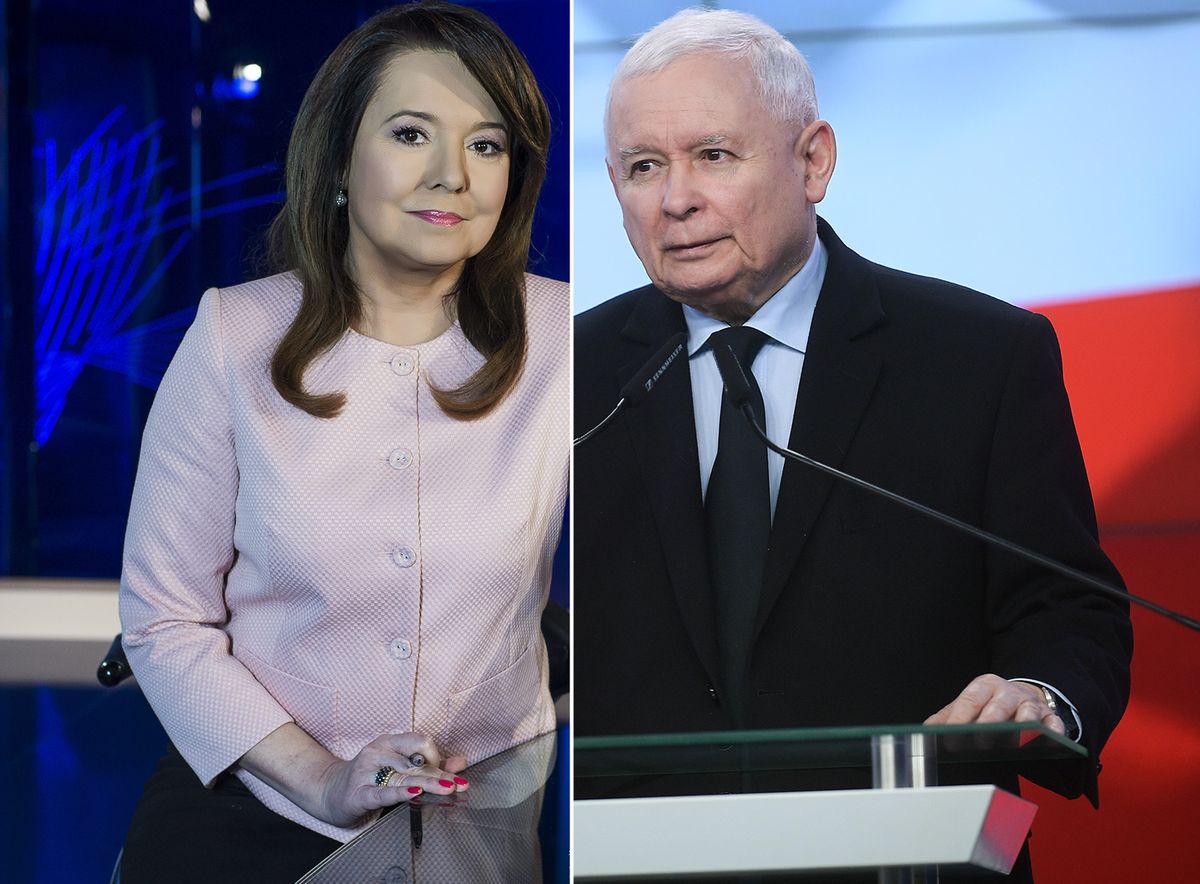 Na zdjęciu po lewej Danuta Holecka, kierownik redakcji "Wiadomości", po prawej Jarosław Kaczyński, prezes PiS
