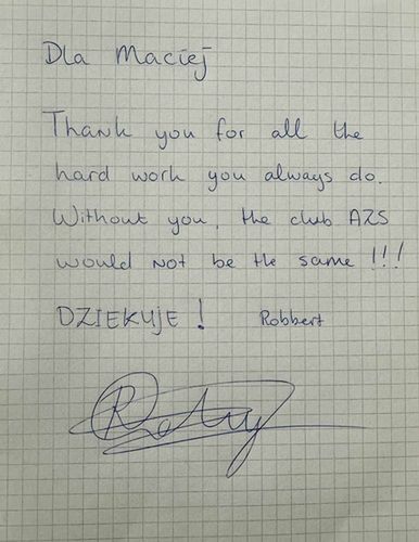 Podpis Robberta Andringi w zeszycie M. Piskora (materiały prywatne)