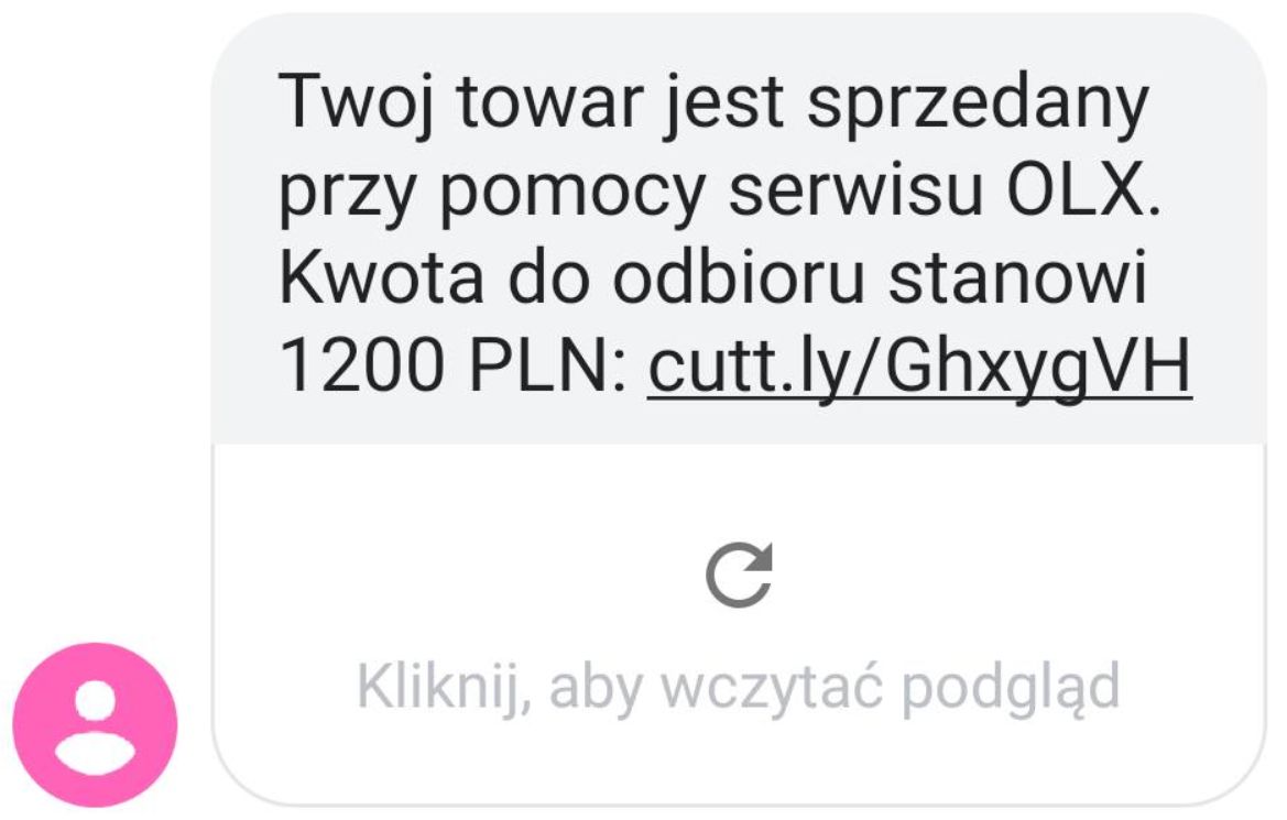 Treść fałszywej wiadomości SMS.