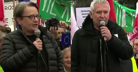 Materna na manifestacji: "Panie prezesie, pan jest z inteligenckiej rodziny, niech pan wróci do korzeni!"