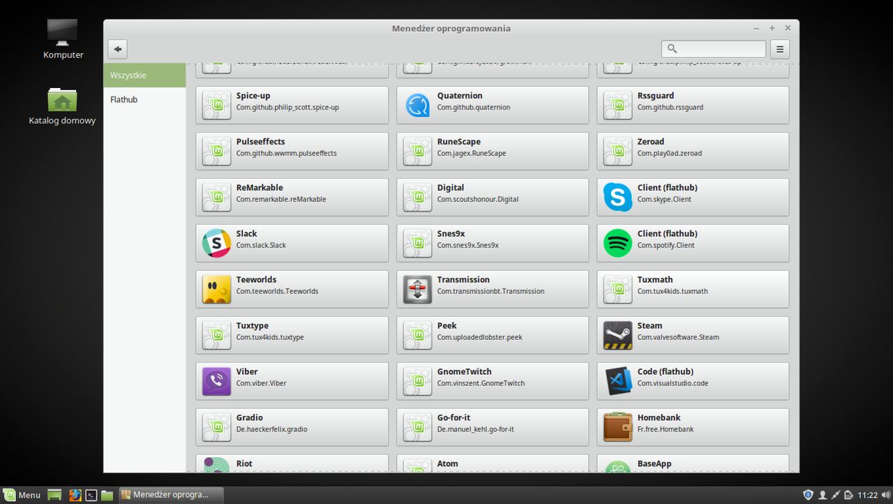 Menedżer oprogramowania z sekcją flatpak.