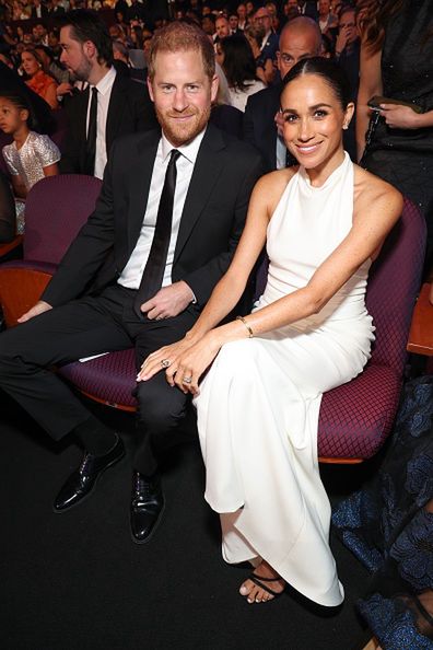 The 2024 ESPY Awards - Show
HOLLYWOOD, CALIFORNIA - JULY 11: (Exclusive Coverage) (L-R) Prince Harry, Duke of Sussex and Meghan, Duchess of Sussex  attend the 2024 ESPY Awards at Dolby Theatre on July 11, 2024 in Hollywood, California. (Photo by Kevin Mazur/Getty Images for W+P)
Kevin Mazur
bestof, topix