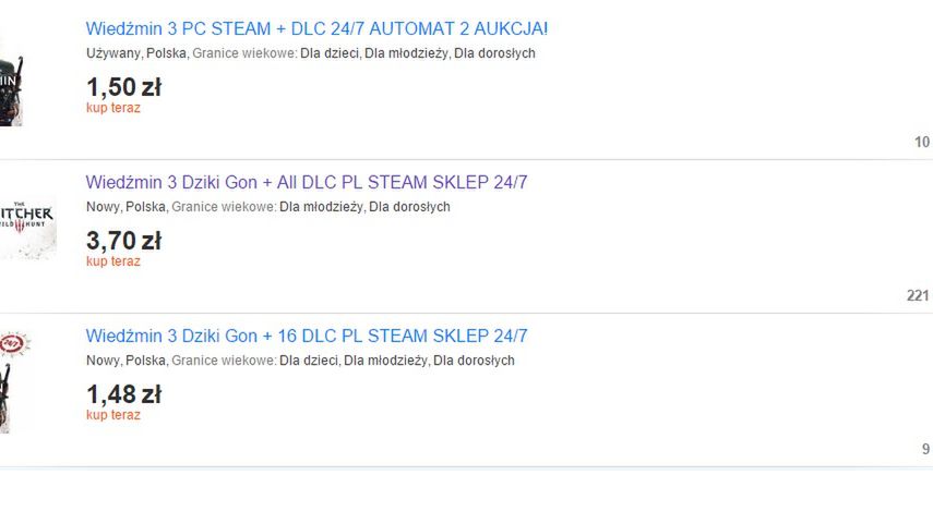 Wiedźmin 3 za 3,70 zł, Fallout 4 za 5 zł. Nowe piractwo kwitnie na Allegro 1