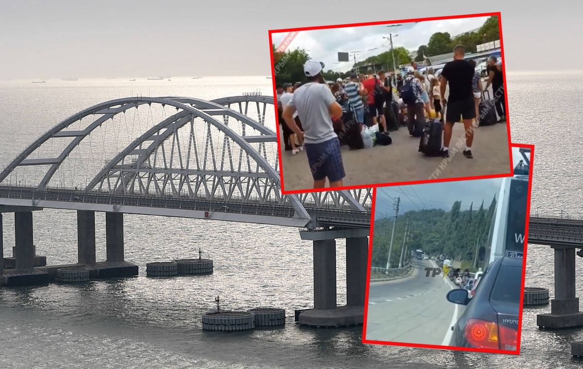 Kolejki na dworcu w Symferopolu i korek prowadzący do Mostu Krymskiego 