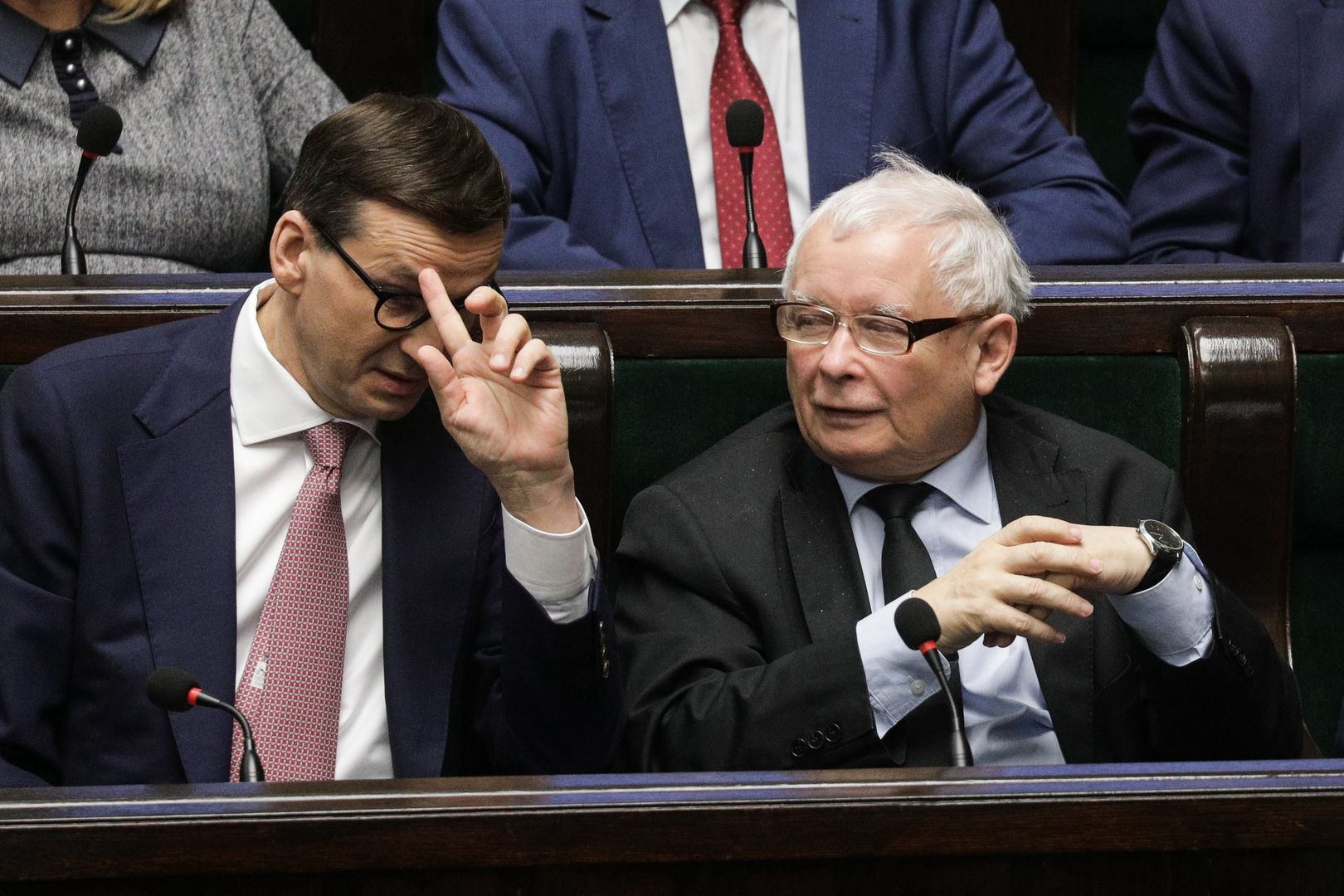 Warszawa 28.04.2022. 53. Posiedzenie Sejmu IX kadencji. N/z Mateusz Morawiecki, Jaroslaw Kaczynski.