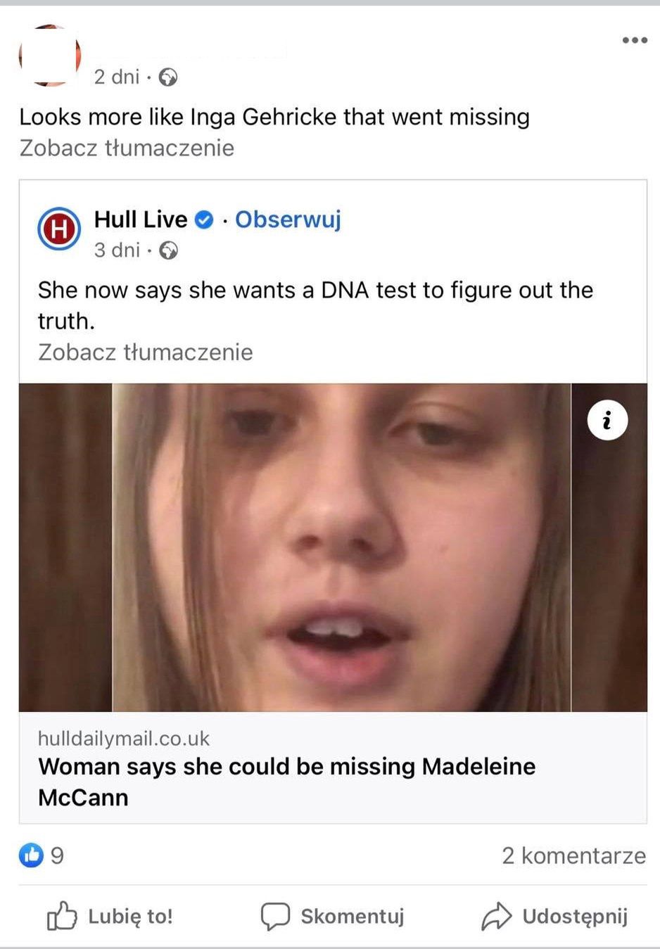Polka podająca się za Madeleine McCann to inna zaginiona dziewczyna?