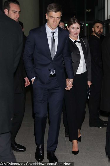 Krzysztof Piatek ( Polish professional footballer who plays as a forward for Italian club AC Milan and the Poland national team ) seen leaving Giorgio Armani Fall Winter 19/20 fashion show during Milan Fashion Week    Pictured:       World Rights,