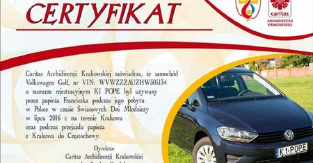 VW Golf papieża Franciszka na aukcji
