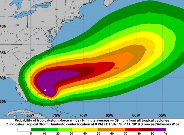 Burza tropikalna Humberto jest coraz bliżej i przekształca się w huragan. Bahamy zagrożone