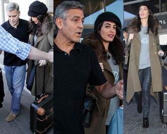 Ciężarna Amal Clooney z mężem na lotnisku (ZDJĘCIA)