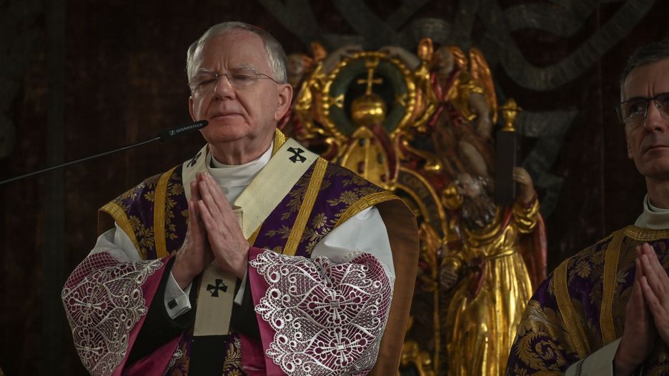 KRAKOW, POLAND - FEBRUARY 24:
Archbishop of Krakow, Marek Jedraszewski, leads a solemn Holy Mass for peace in Ukraine on the first anniversary of Russia's invasion, held at the historic Wawels Cathedral, in Krakow, Poland on February 21, 2023.
Krakow's community comes together to mark the first anniversary of Russia's invasion of Ukraine and show unwavering solidarity with Ukraine's struggle for peace. A special mass, concert, and symbolic 'March For Peace' through the city underscore the power of unity and solidarity in times of crisis. (Photo by Artur Widak/NurPhoto via Getty Images)