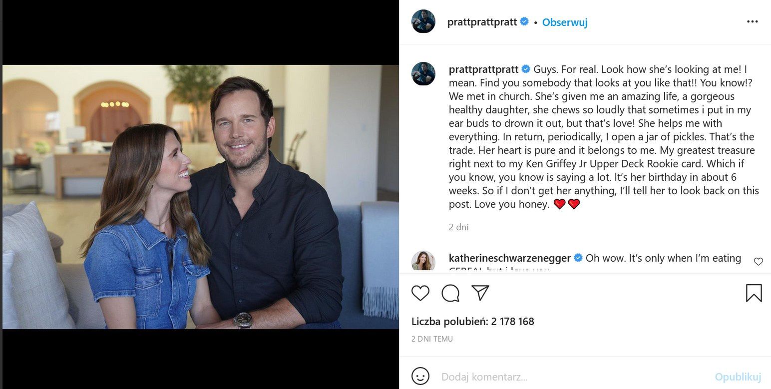 Chris Pratt dziękuje żonie za zdrową córeczkę