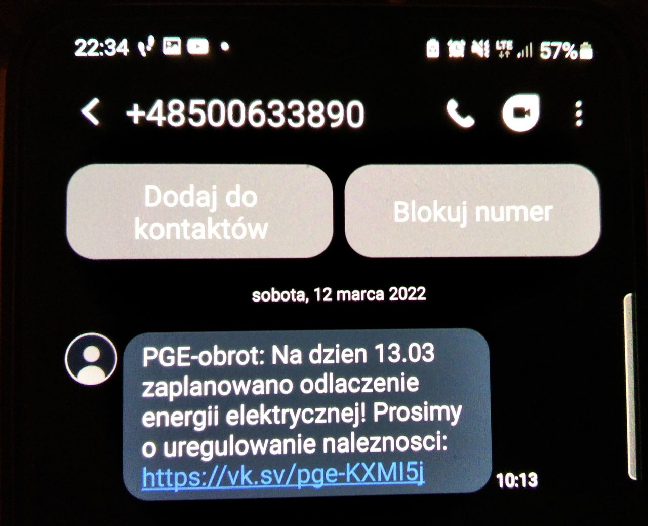 Fałszywy SMS o odłączeniu energii elektrycznej