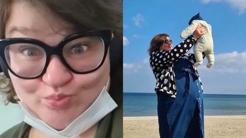 Dominika Gwit z synkiem nad morzem