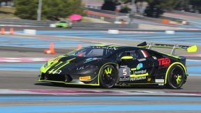 Teodor Myszkowski i Andrzej Lewandowski na podium pucharu Lamborghini we Francji