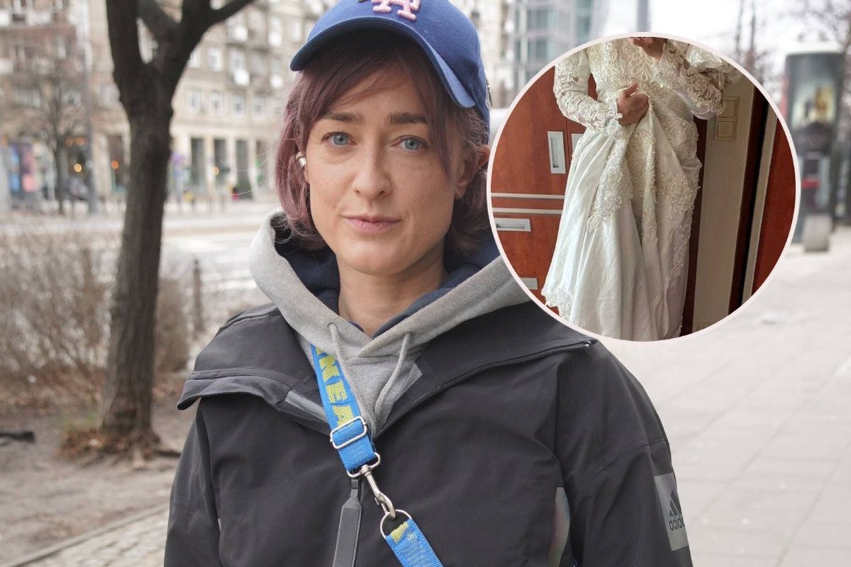 Matylda Damięcka pozuje w SUKNI ŚLUBNEJ. Postawiła na nonszalanckie obuwie [ZDJĘCIE]