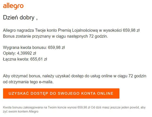 Fałszywy e-mail o "premii lojalnościowej"