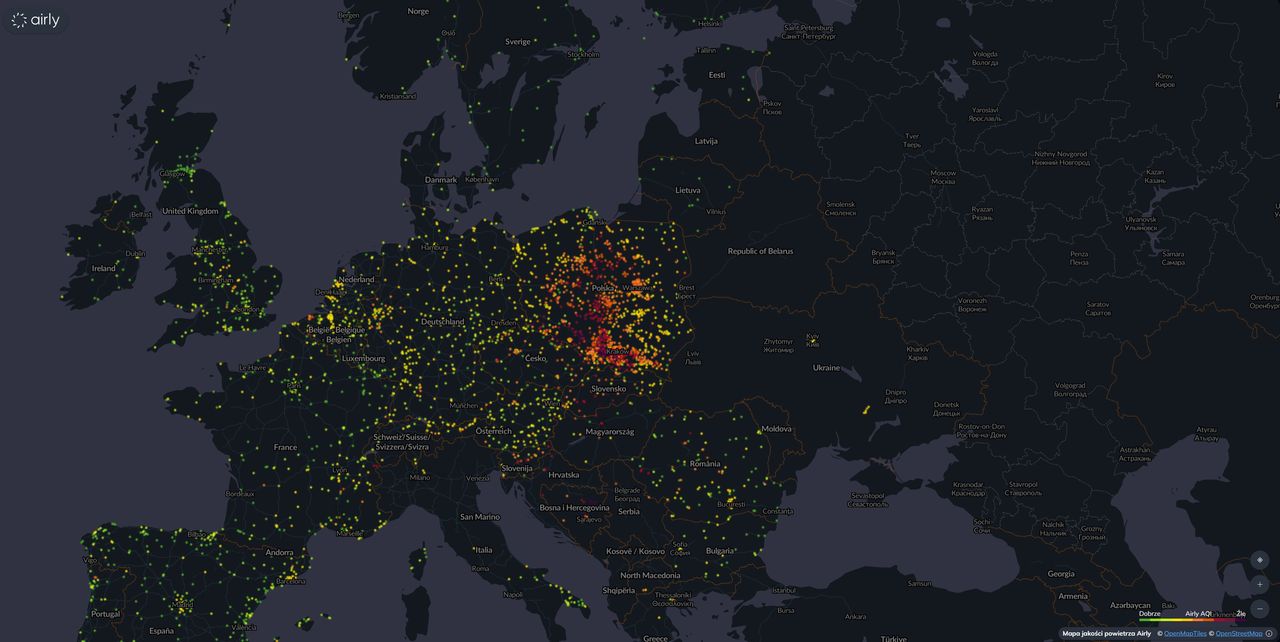 Jakość powietrza w Europie - 29 grudnia 2024