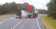 Ciężarówka wpadła w poślizg. Policja pokazała nagranie. "Ku przestrodze"