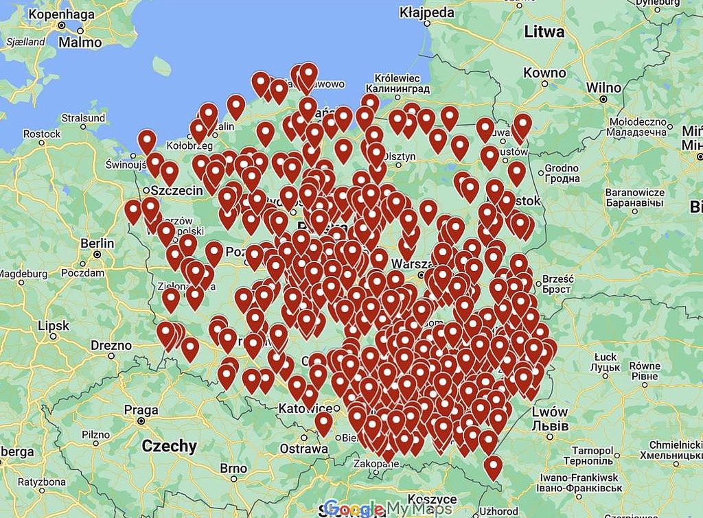 Mapa gmin, w których koła gospodyń wiejskich otrzymały dofinansowanie z Funduszu Sprawiedliwości