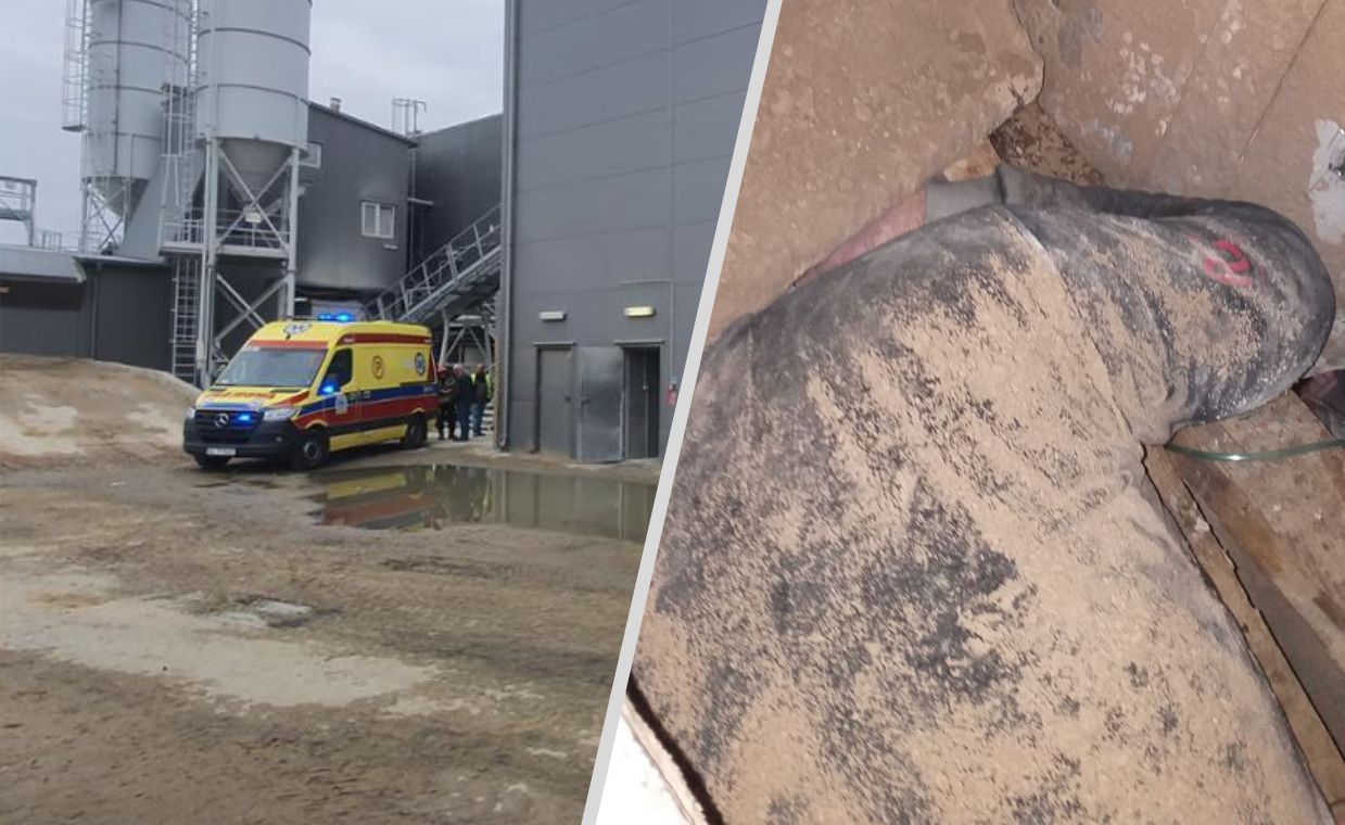 Blisko dramatu przy pracy. Mężczyzna utknął w betoniarce