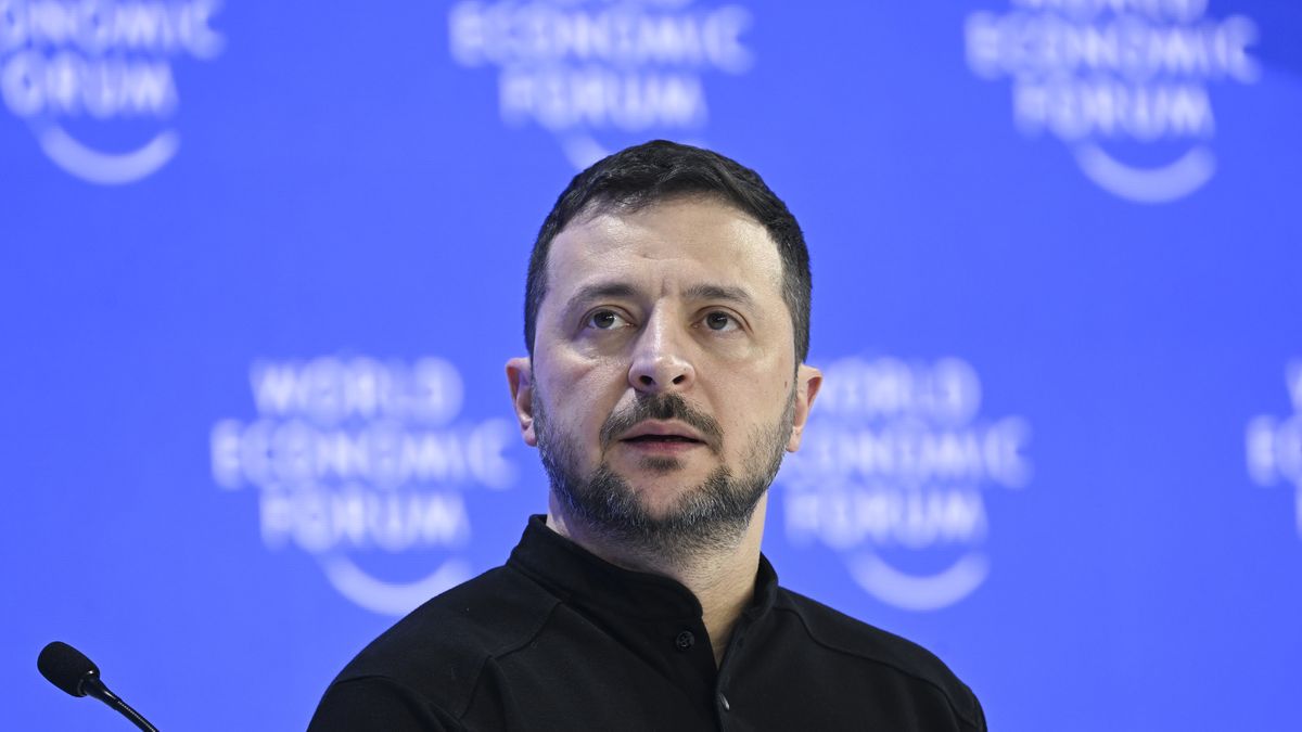 DAVOS, SWITZERLAND - JANUARY 21: Ukraine's President Volodymyr Zelensky attends a session during the World Economic Forum (WEF) annual meeting in Davos, Switzerland on January 21, 2025. (Photo by Halil Sagirkaya/Anadolu via Getty Images)