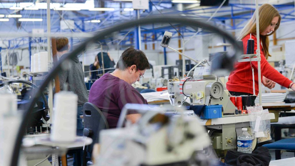 Tricots Saint James garment factory.
Tricots Saint James garment factory in Saint-James (Normandy, north-western France), traditional sailor's jersey and Breton striped shirt (French 'mariniere') production workshop. Company awarded the French label  'Entreprise du Patrimoine Vivant' (EPV, Living Heritage Companies). Here, the sewing studio. (Photo by: Andia/Universal Images Group via Getty Images)
Andia
french, local production, ready-to-wear, clothes, outwear, sailor's jumper, fabric, labour, manual, job, ironing, woman, feminine, female, couture, fashion design, sewing machines, dressmaker, seamstress, designer, blue collar, clothing industry, manufacture, profession, work, worker, workman
