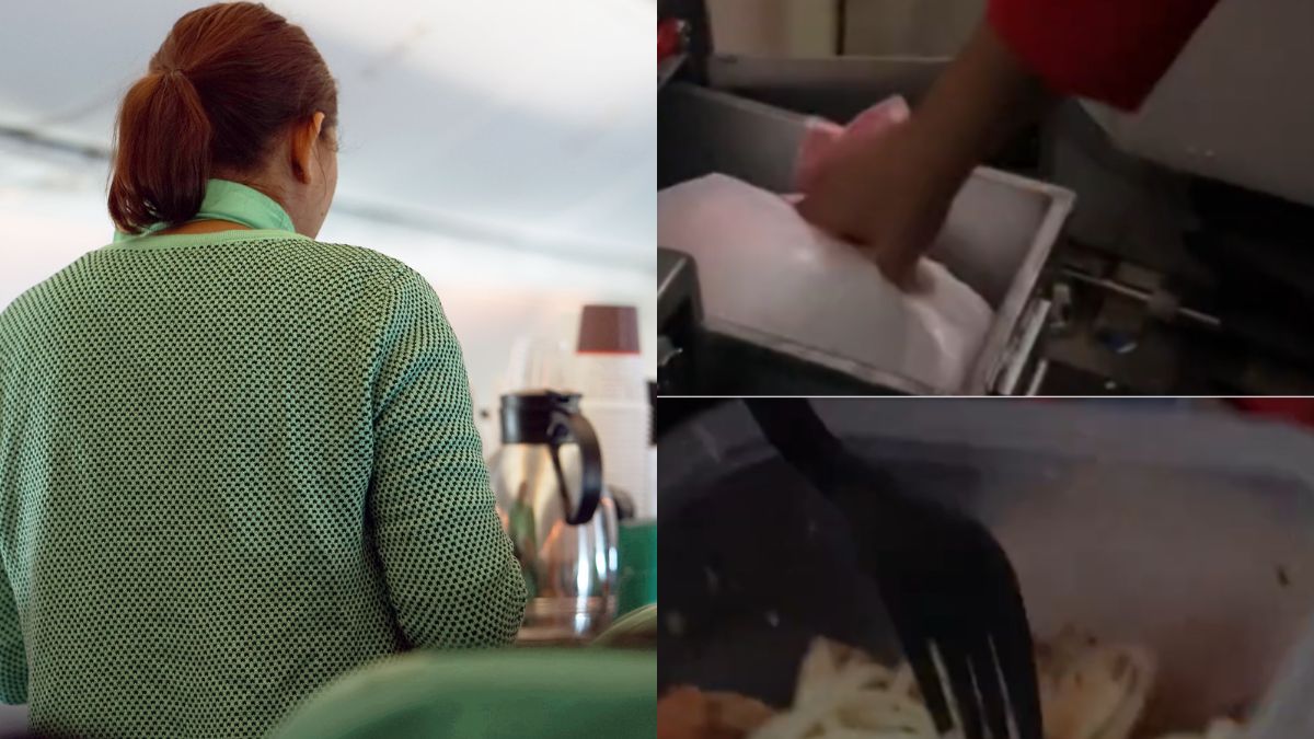 Stewardessa pokazała, jak odgrzewa jedzenie w pokładowej kuchni 