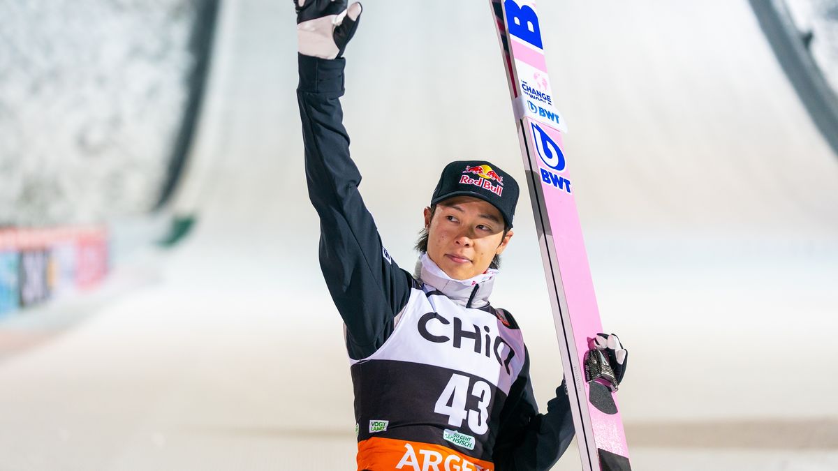 KLINGENTHAL, GERMANY - DECEMBER 9: Ryoyu Kobayashi of Japan takes third place during FIS World Cup Ski Jumping Men Individual HS140 on December 9, 2023 in Klingenthal, Germany. (Photo by Vianney Thibaut/NordicFocus/Getty)