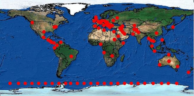 Mapa zasięgu XKEYSCORE z 2009 roku