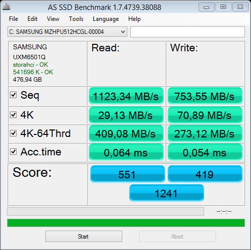 XNOTE P65 test AS SSD