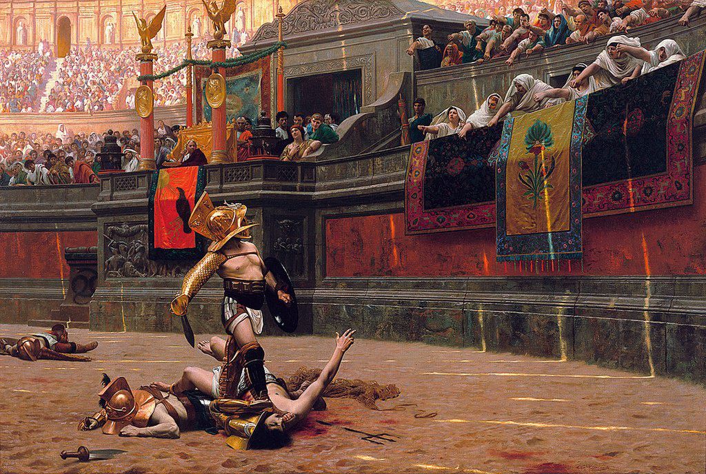 Rzymianie kochali oglądać walczących gladiatorów.