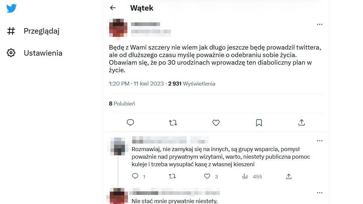 Napisał na Twitterze o planach odebrania sobie życia