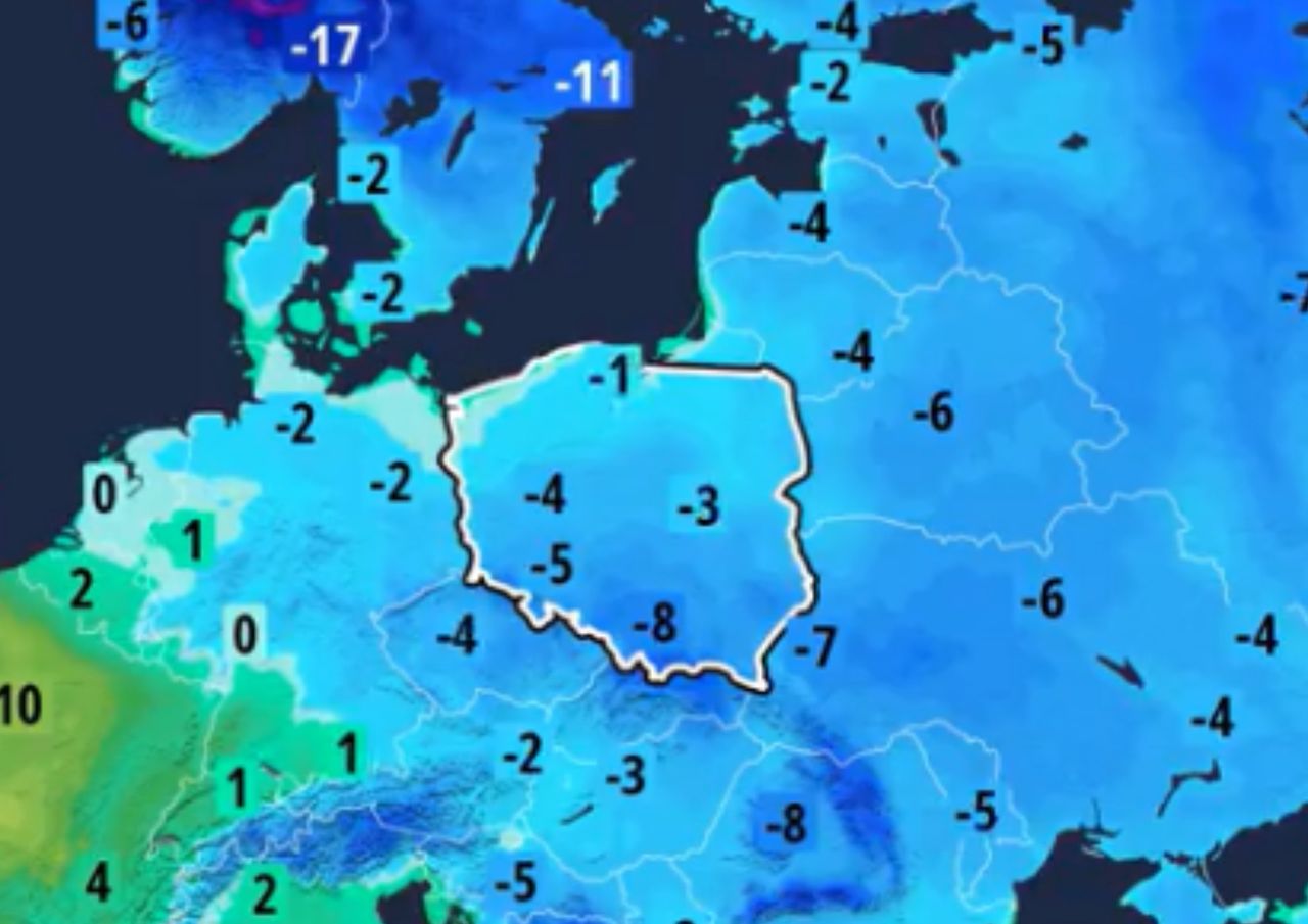 Mapa prognozowanej temperatury w Polsce