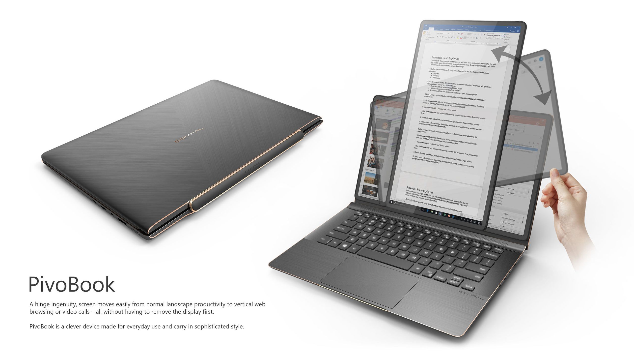 Pionowy ekran w laptopie? Compal PivoBook z opcją obrotu matrycy pivot 2