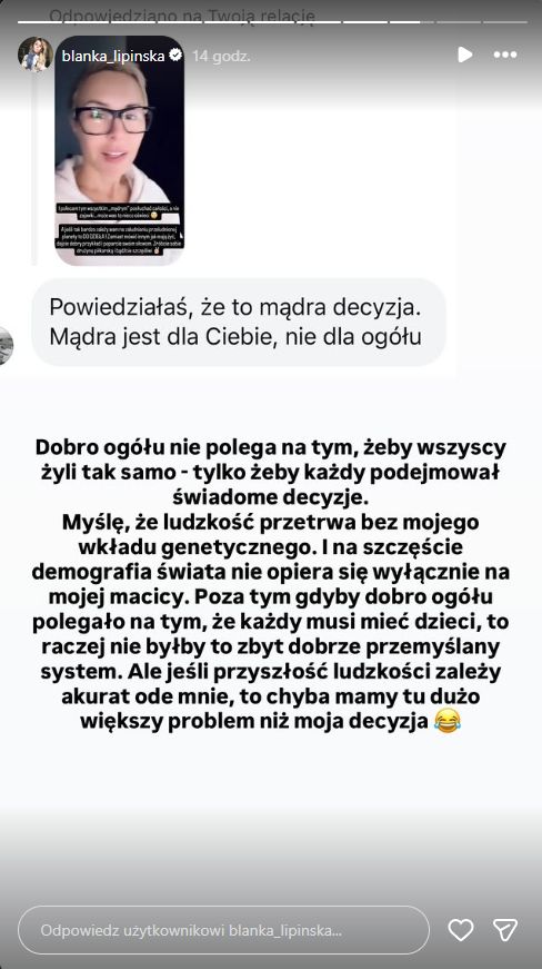 Blanka Lipińska reaguje na komentarze po wywiadzie