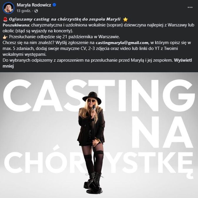Wpis Maryli Rodowicz na Facebooku
