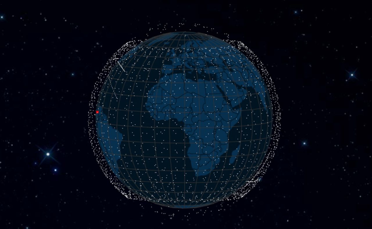 Mapa położenia konstelacji satelitów Starlink
