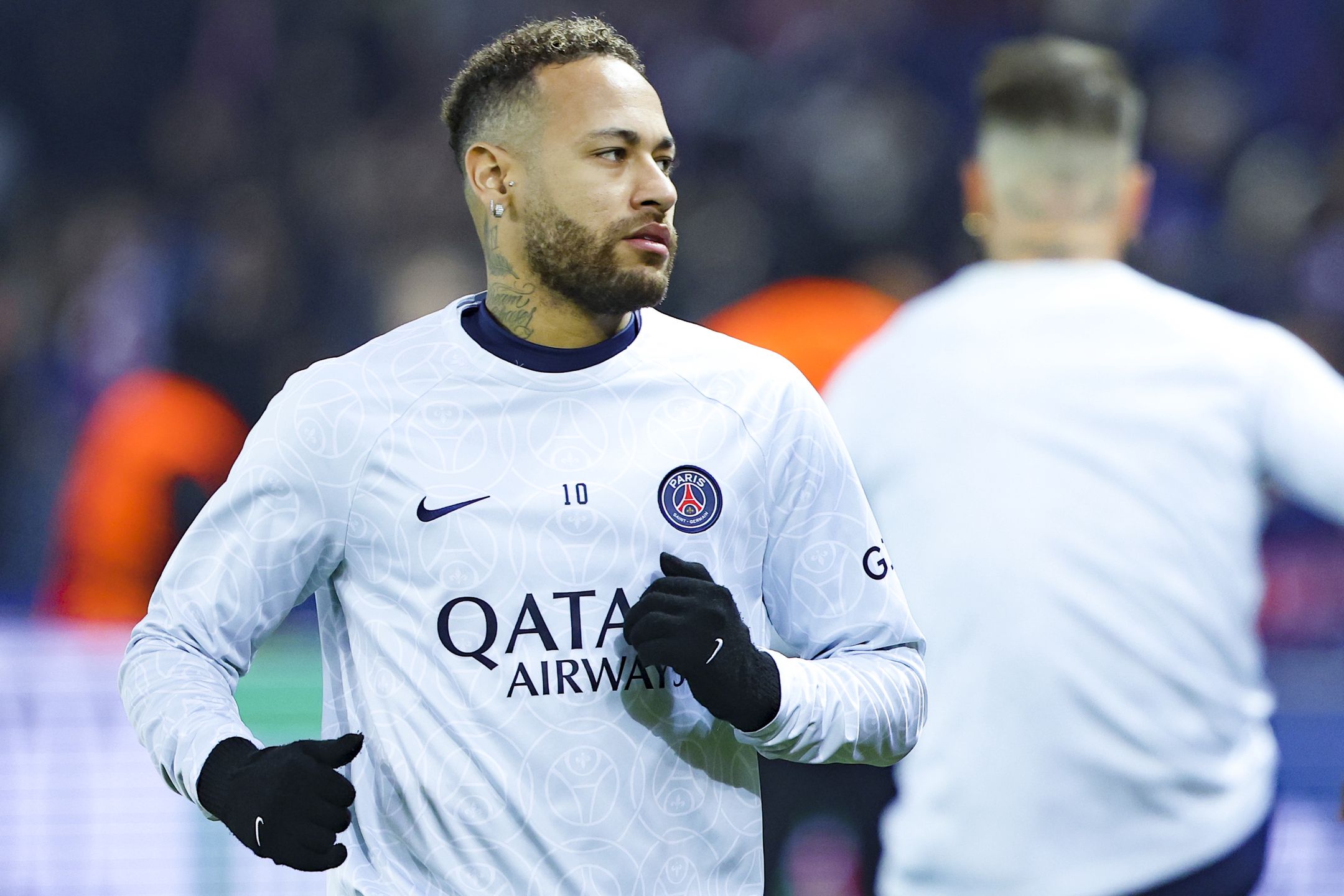 PARIS, FRANCE - FEBRUARY 14: Neymar of  Paris Saint-Germain FC Looks on prior to the UEFA Champions League round of 16 leg one match between Paris Saint-Germain and FC Bayern München at Parc des Princes on February 14, 2023 in Paris, France. (Photo by NESimages/Geert van Erven/DeFodi Images via Getty Images)