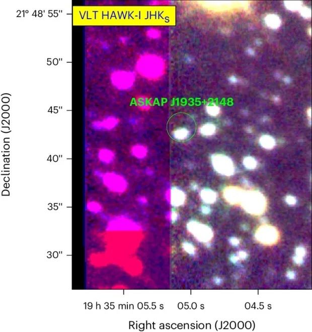 A near-infrared photograph of the area around ASKAP J1935+2148 (taken in 2015)