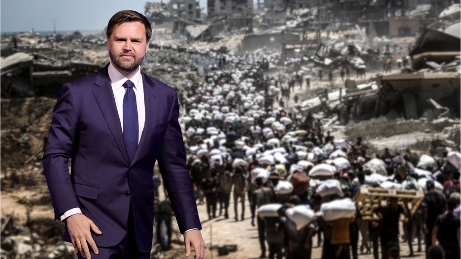 JD Vance. W tle: Strefa Gazy 