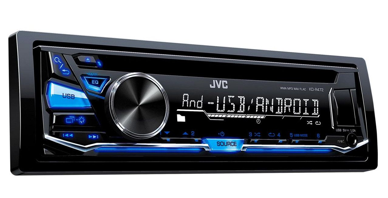 Radio samochodowe marki JVC dostępne jest w kolorze niebiesko-czarnym
