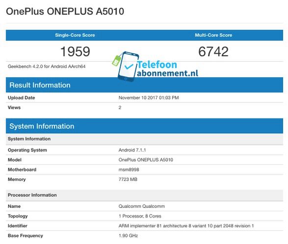 OnePlus 5T w bazie Geekbench?