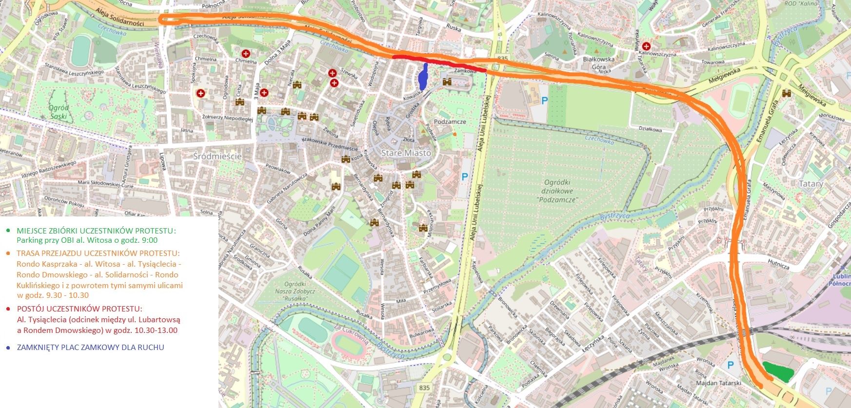 PROTEST ROLNIKÓW W LUBLINIE - MAPA UTRUDNIEŃ