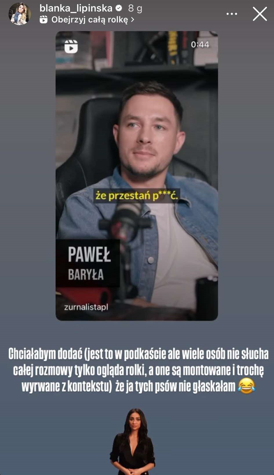 Wpis Blanki Lipińskiej na Instagramie