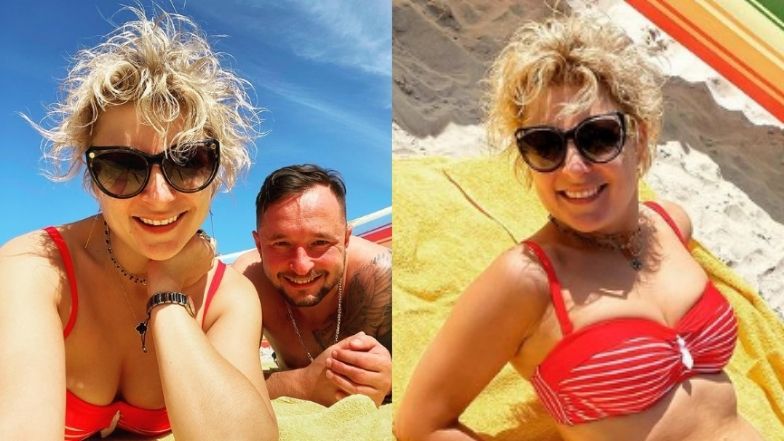 Magdalena Narożna pozuje na plaży w Łebie
