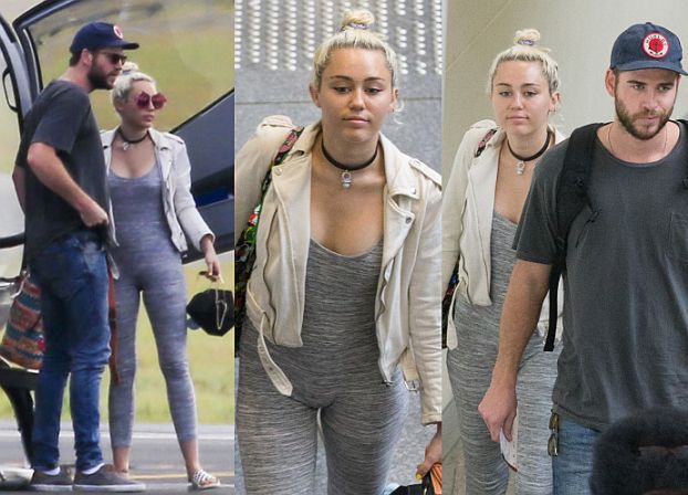 Miley Cyrus w obcisłym kombinezonie wysiada z Liamem z helikoptera (ZDJĘCIA)