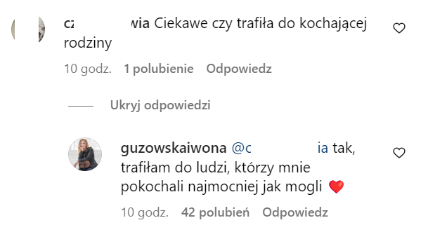 Komentarz Iwony Guzowskiej na Instagramie