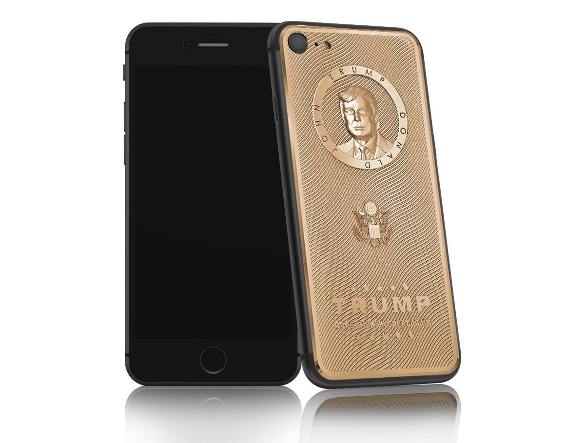Złoty iPhone 7 z wizerunkiem Donalda Trumpa